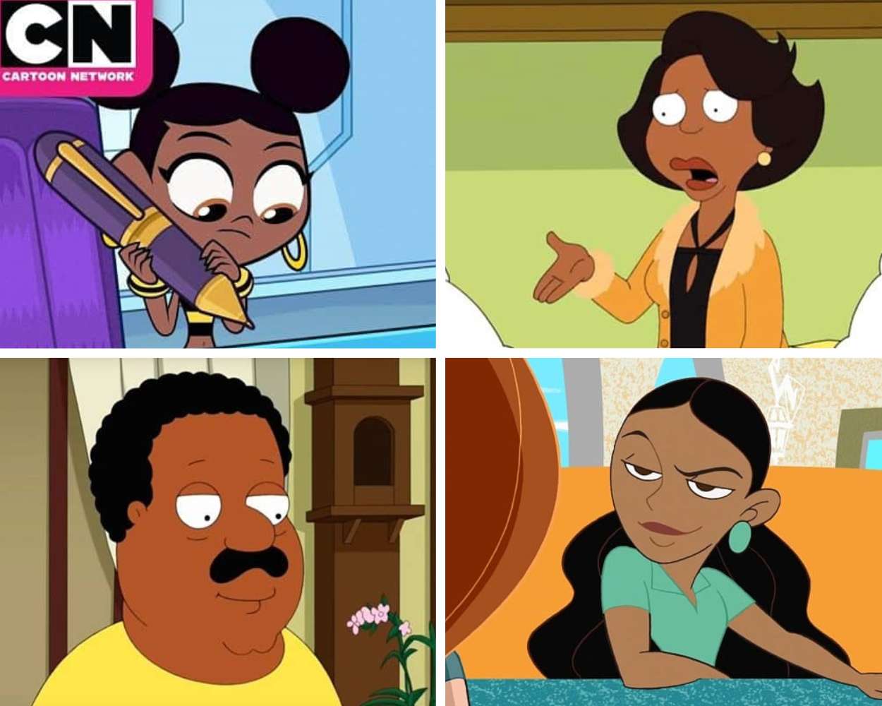 cartoon characters with black hair