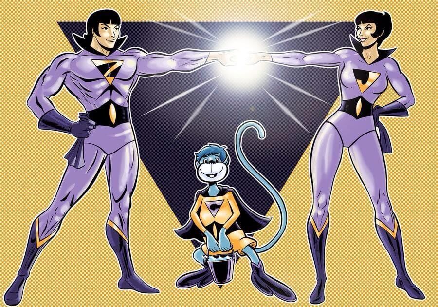 The Wonder Twins and Gleek - 3 superheroes